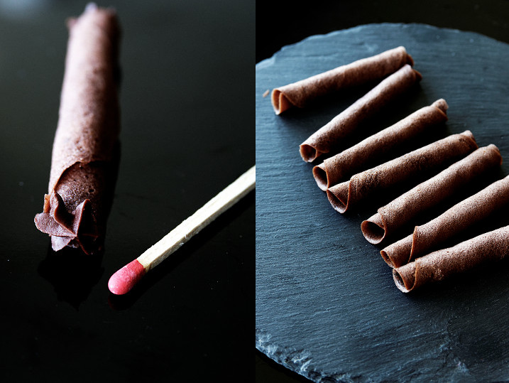 Cigarettes russes au cacao et ganache chocolat-orange